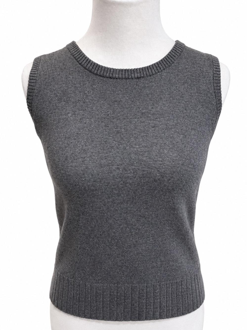Charcoal Gray Ribbed Knit Sleeveless Tank Small